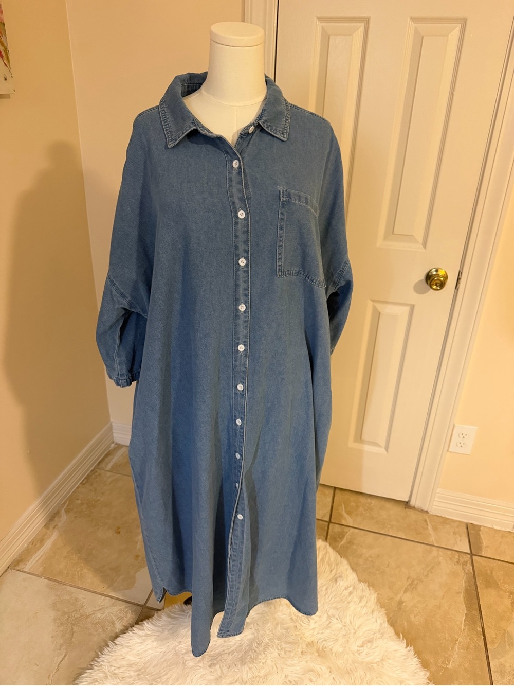 Relaxed Denim Button-Down Shirt Dress - Blue